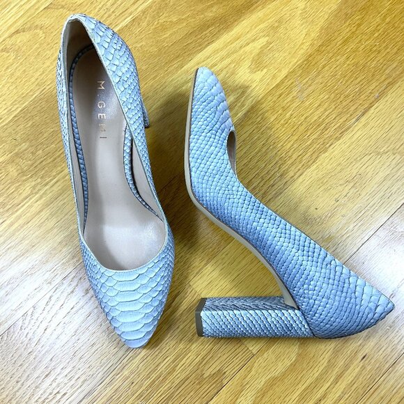 M. Gemi Heels Pumps Gray Blue Faux Snakeskin High Block Heel Lustro (39.5, 8.5) - Picture 1 of 8